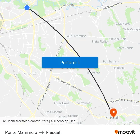 Ponte Mammolo to Frascati map