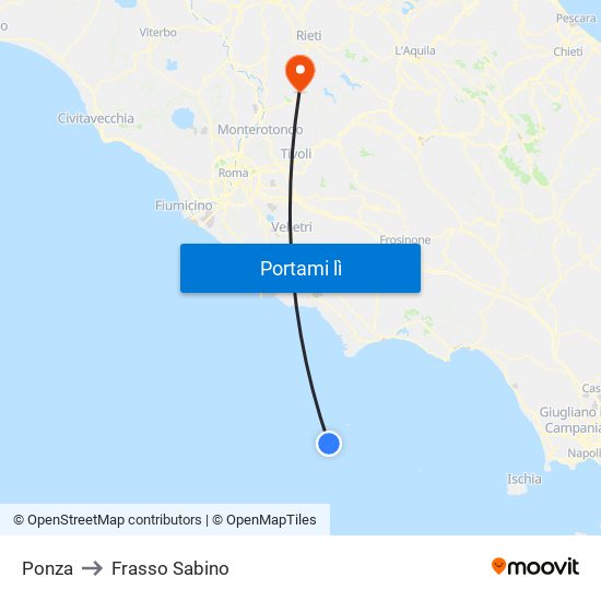 Ponza to Frasso Sabino map