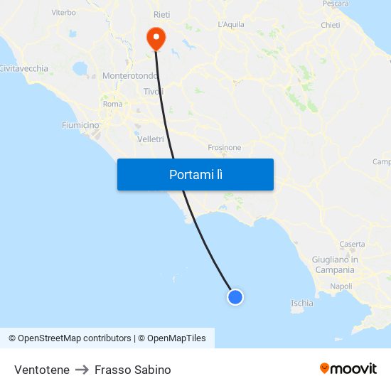 Ventotene to Frasso Sabino map