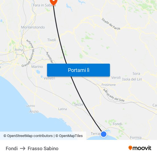 Fondi to Frasso Sabino map