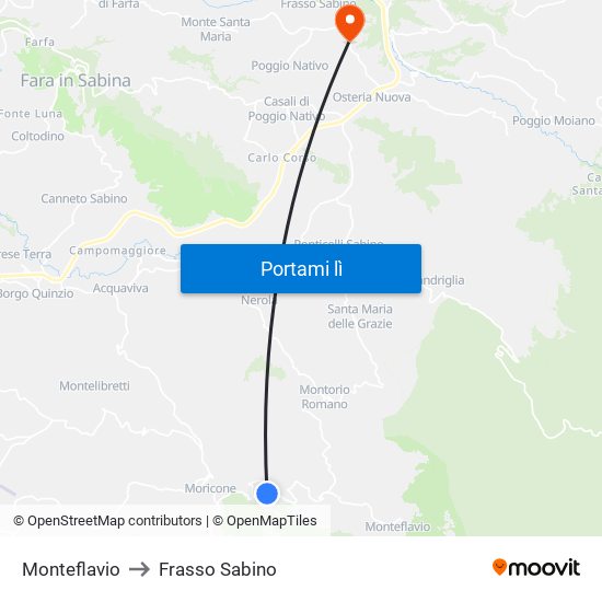 Monteflavio to Frasso Sabino map