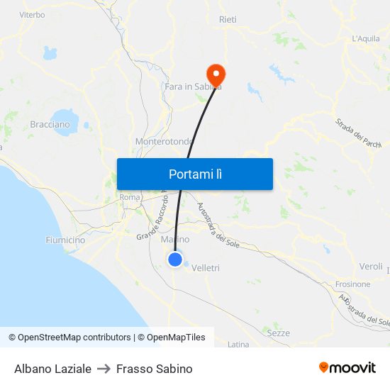 Albano Laziale to Frasso Sabino map