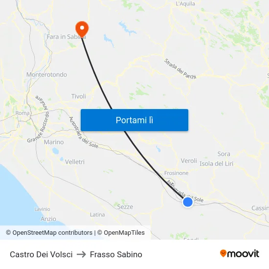 Castro Dei Volsci to Frasso Sabino map