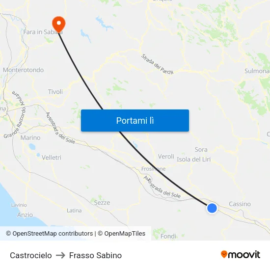 Castrocielo to Frasso Sabino map