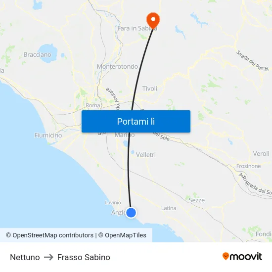 Nettuno to Frasso Sabino map