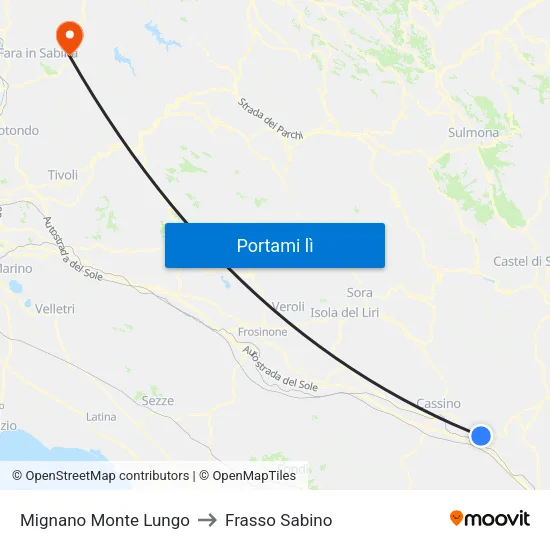 Mignano Monte Lungo to Frasso Sabino map