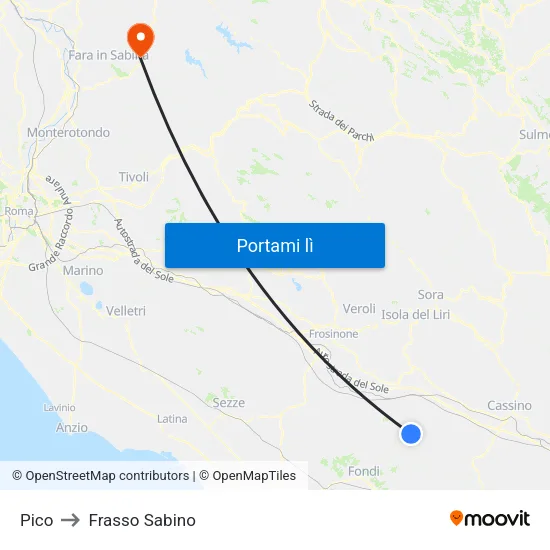 Pico to Frasso Sabino map