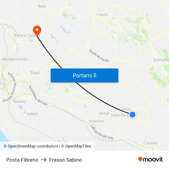 Posta Fibreno to Frasso Sabino map