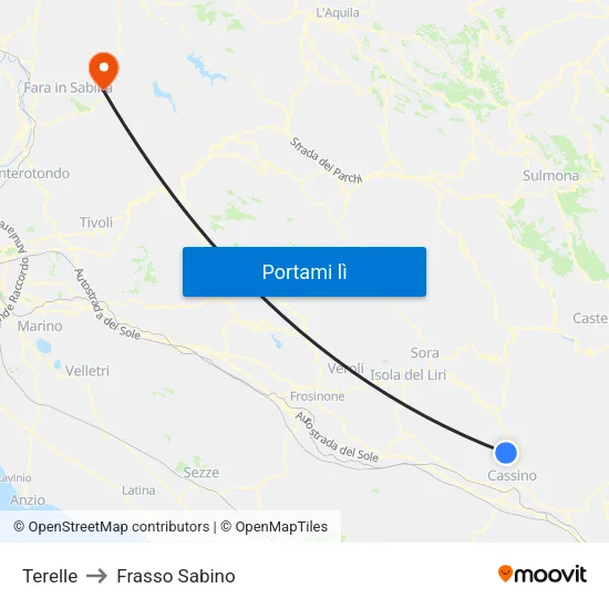 Terelle to Frasso Sabino map