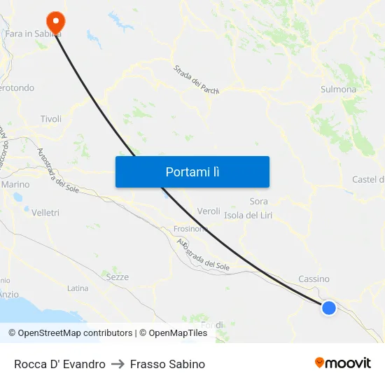 Rocca D' Evandro to Frasso Sabino map