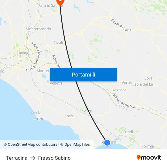Terracina to Frasso Sabino map