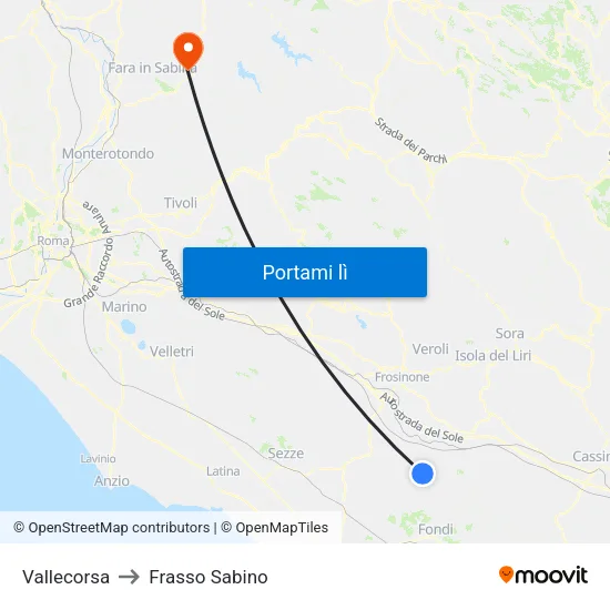 Vallecorsa to Frasso Sabino map