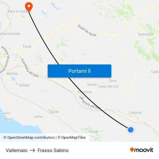 Vallemaio to Frasso Sabino map