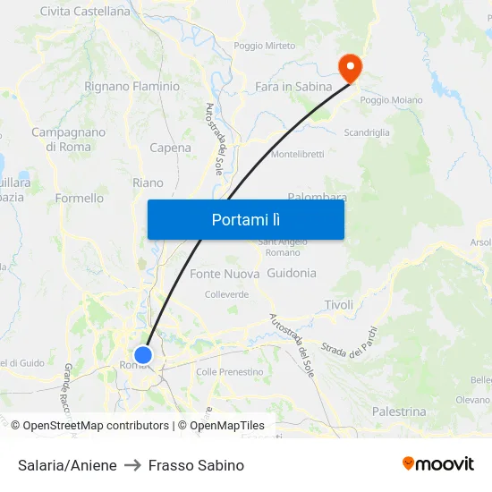 Salaria/Aniene to Frasso Sabino map