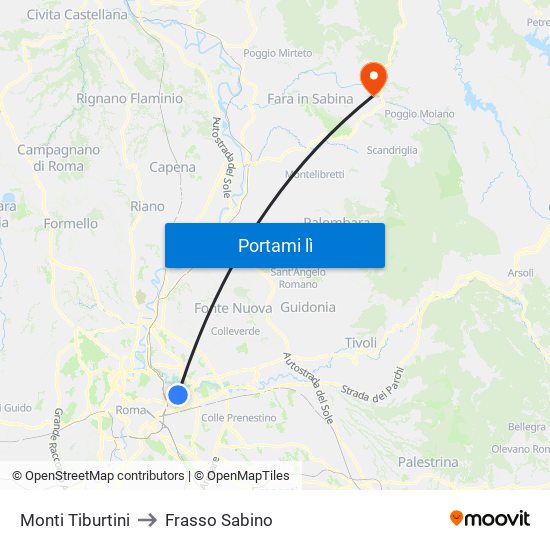 Monti Tiburtini to Frasso Sabino map