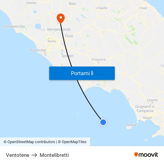Ventotene to Montelibretti map