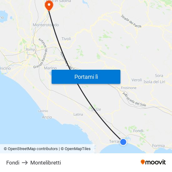 Fondi to Montelibretti map