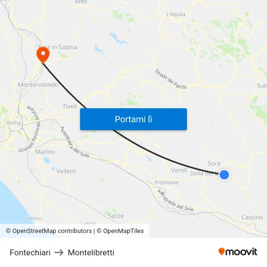 Fontechiari to Montelibretti map