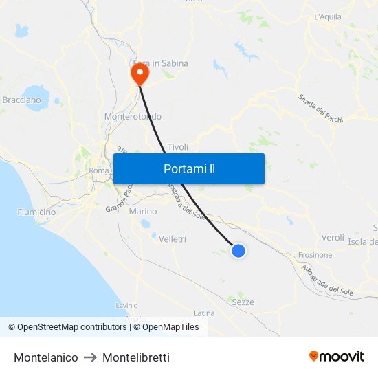 Montelanico to Montelibretti map