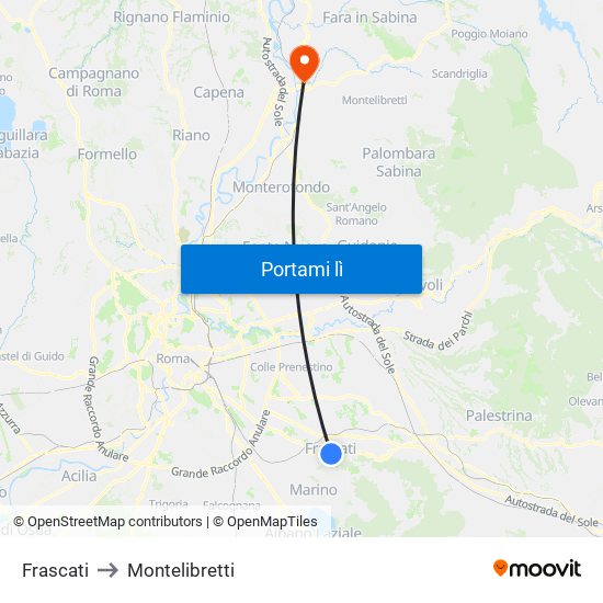Frascati to Montelibretti map