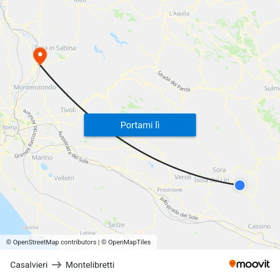 Casalvieri to Montelibretti map