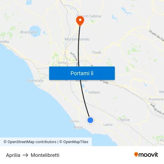 Aprilia to Montelibretti map