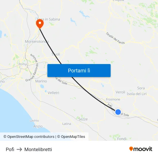Pofi to Montelibretti map