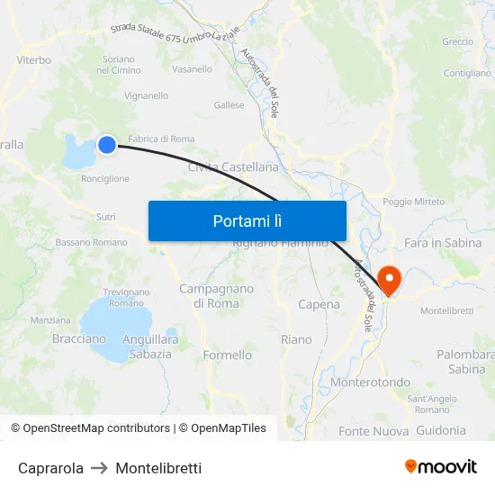 Caprarola to Montelibretti map