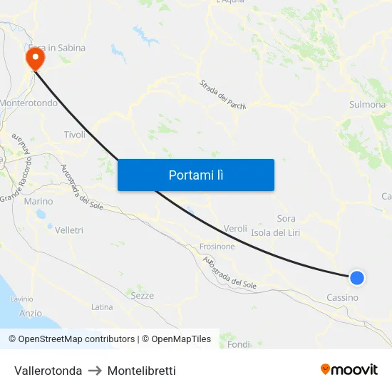 Vallerotonda to Montelibretti map