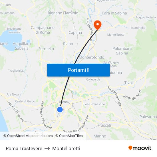 Roma Trastevere to Montelibretti map