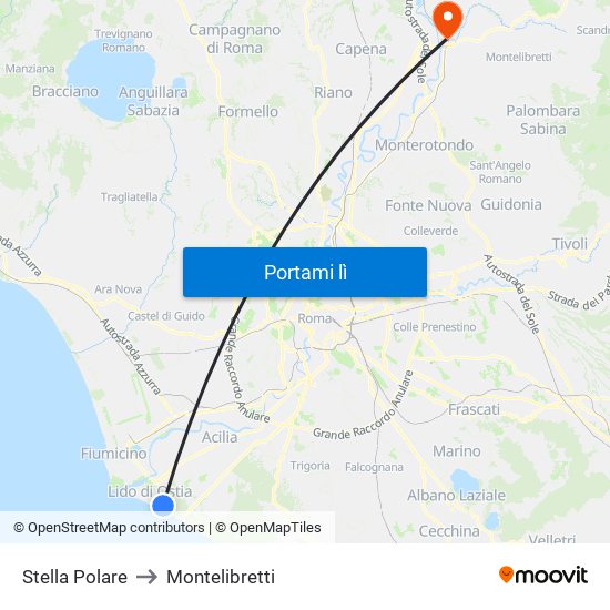 Stella Polare to Montelibretti map