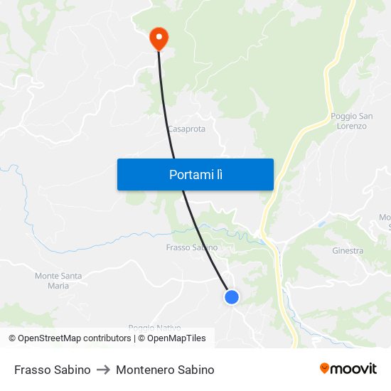 Frasso Sabino to Montenero Sabino map