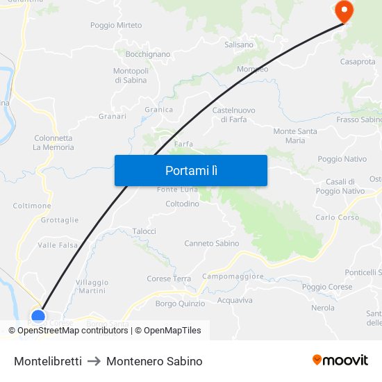 Montelibretti to Montenero Sabino map