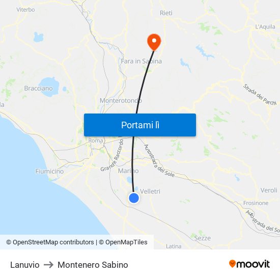 Lanuvio to Montenero Sabino map