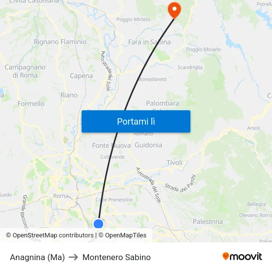 Anagnina (Ma) to Montenero Sabino map