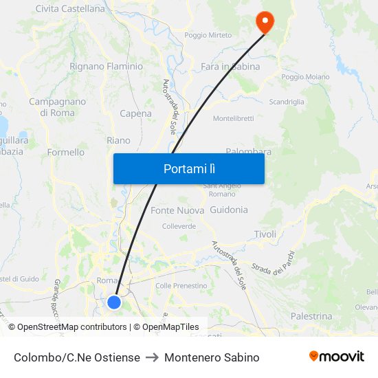 Colombo/C.Ne Ostiense to Montenero Sabino map