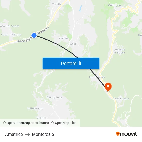 Amatrice to Montereale map
