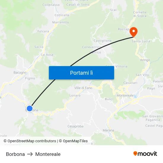 Borbona to Montereale map