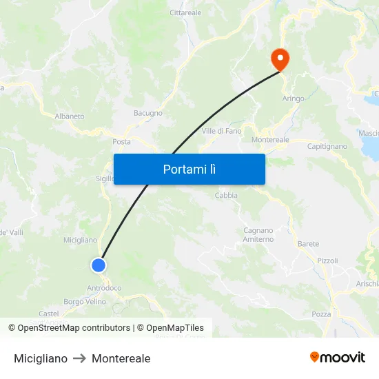 Micigliano to Montereale map