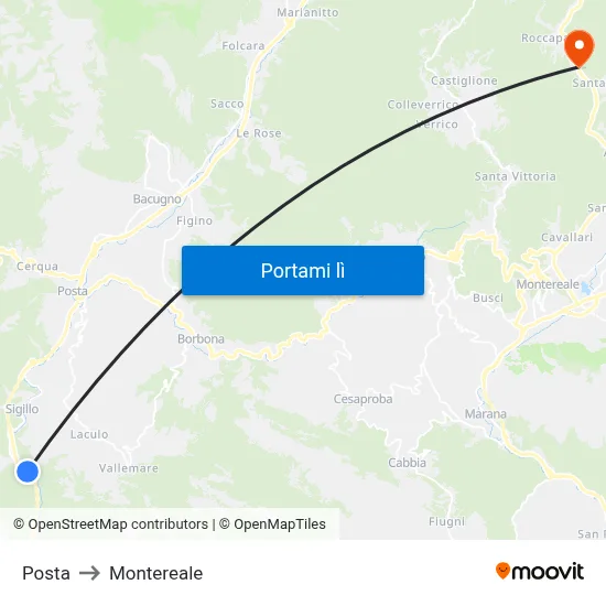 Posta to Montereale map