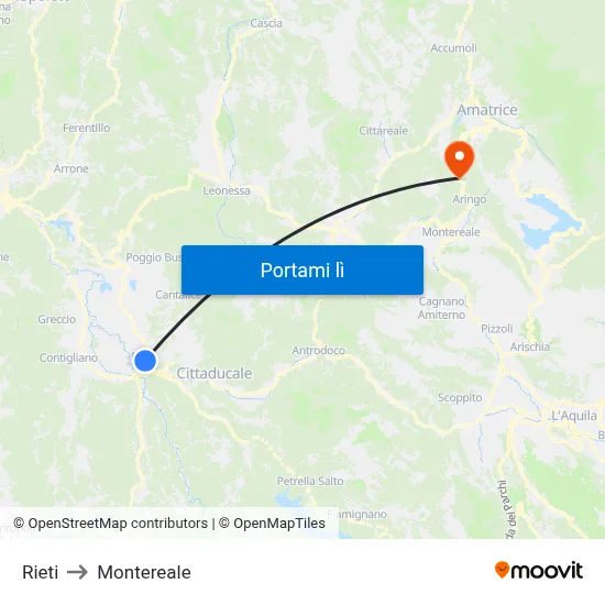Rieti to Montereale map