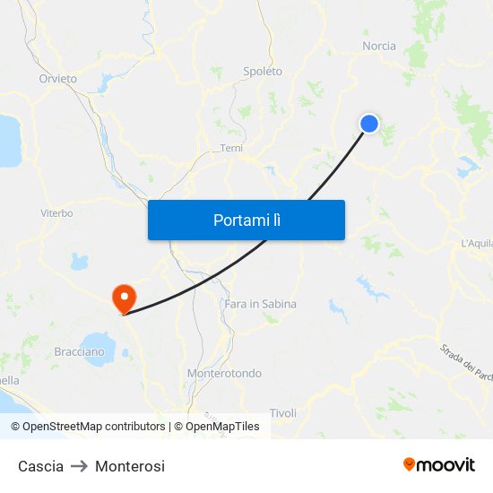 Cascia to Monterosi map