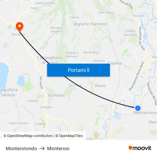 Monterotondo to Monterosi map