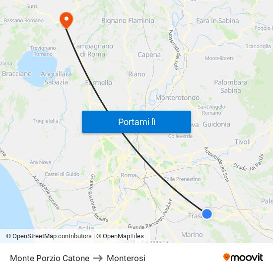 Monte Porzio Catone to Monterosi map