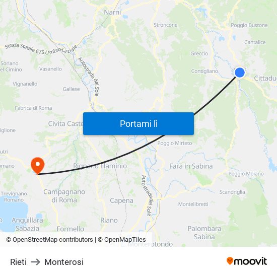 Rieti to Monterosi map