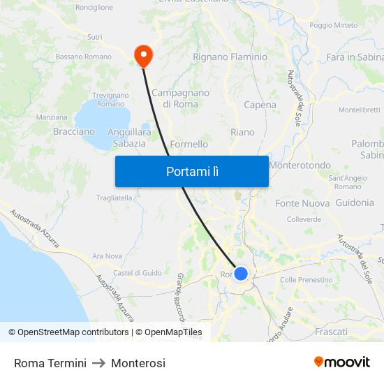Roma Termini to Monterosi map