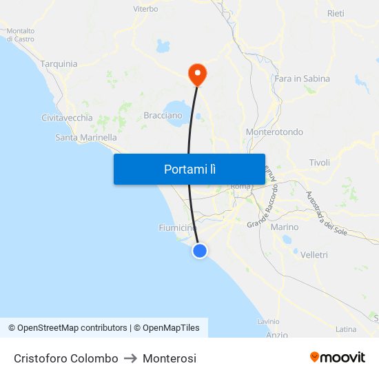 Cristoforo Colombo to Monterosi map