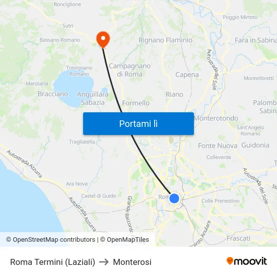 Roma Termini (Laziali) to Monterosi map