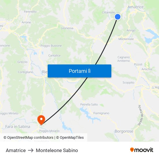 Amatrice to Monteleone Sabino map