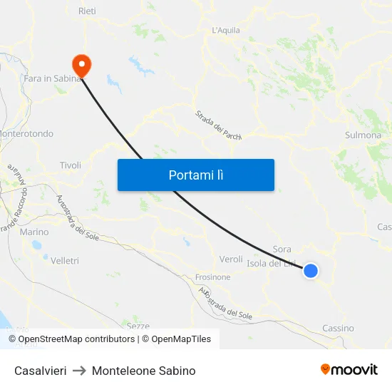 Casalvieri to Monteleone Sabino map